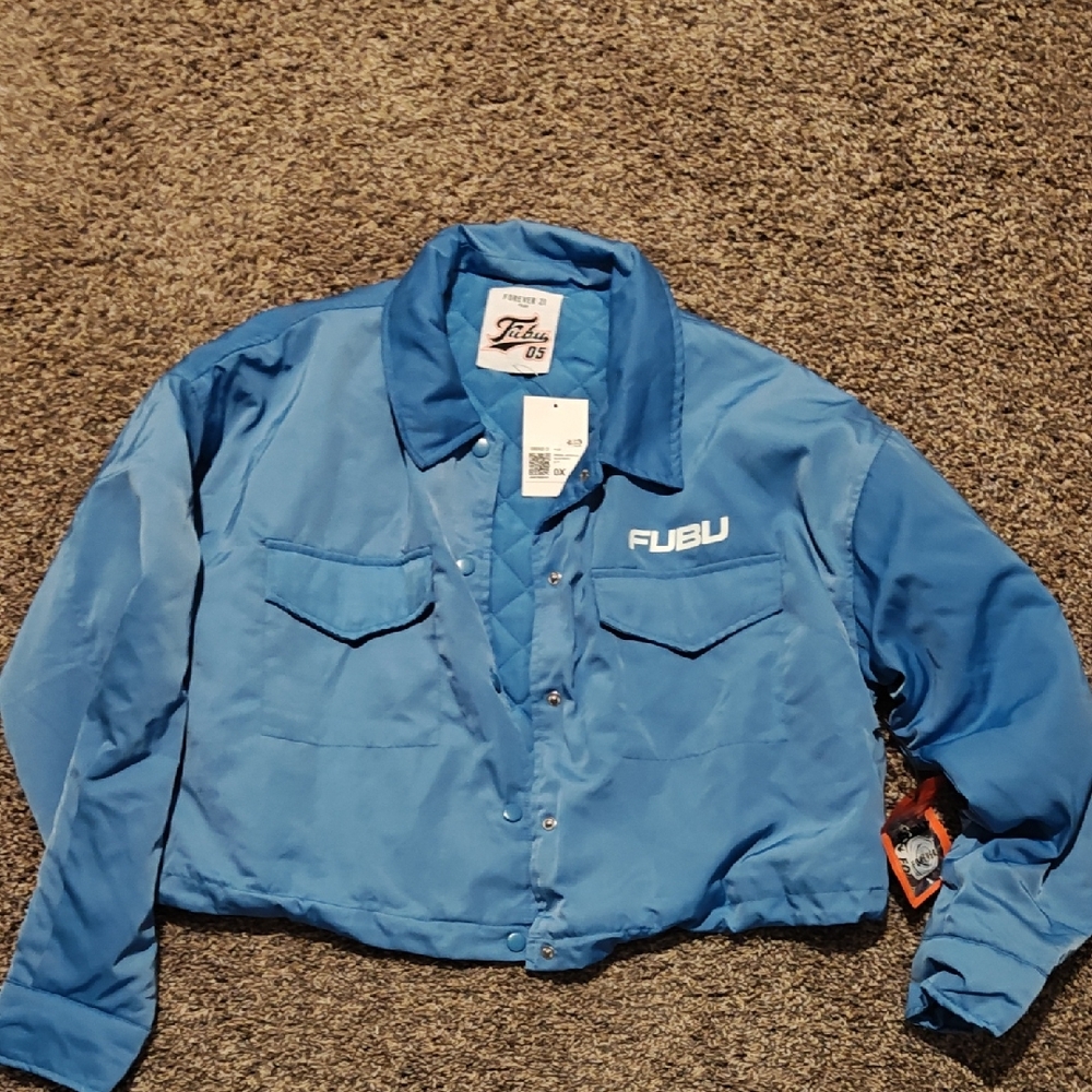 FUBU Blue Utility Jacket with Collared Neckline